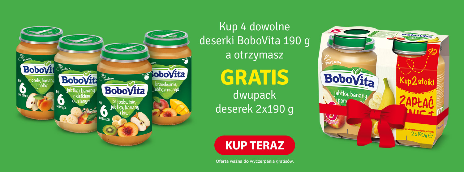 Bobovita deserki 190 g - przy zakupie 4 słoików deserek dwupak gratis