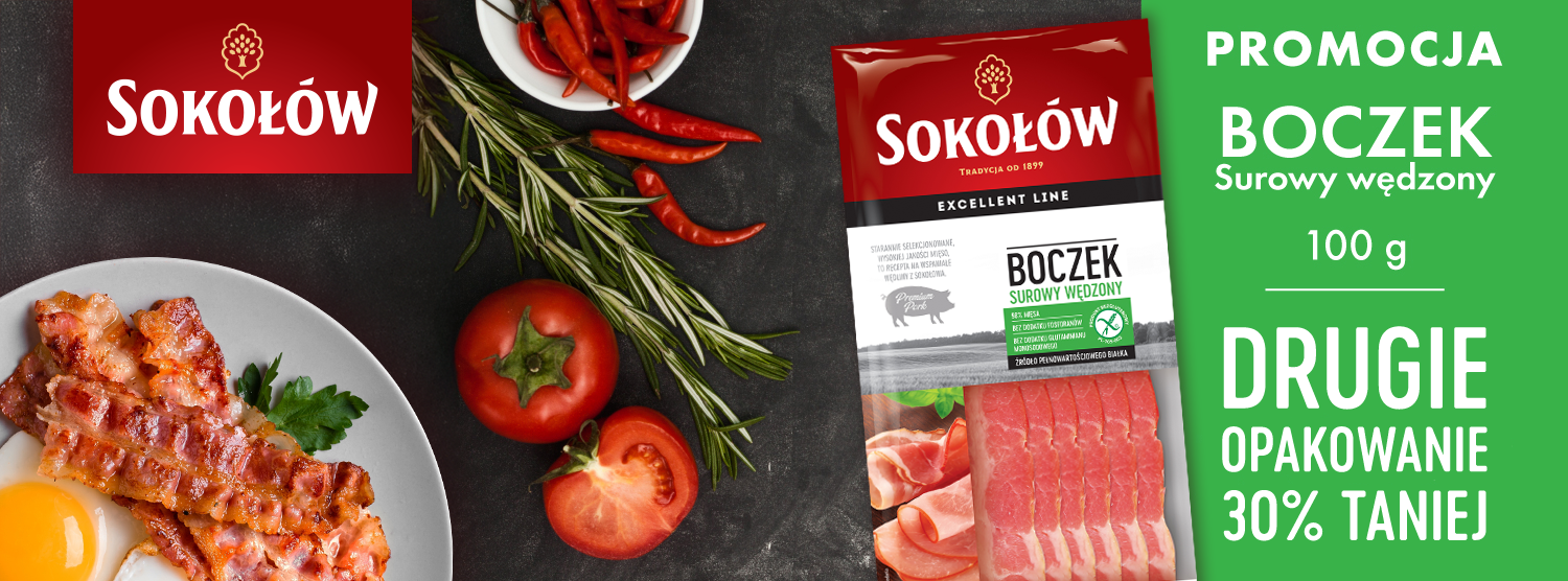 Sokołów boczek wędzony surowy - drugie opakowanie 30% taniej