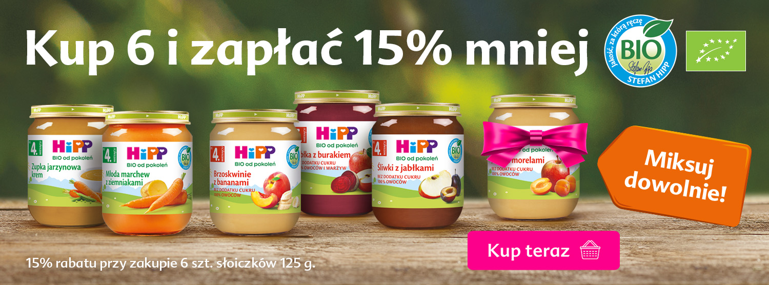 Hipp wszystkie słoiki 125 g - 15% rabatu przy zakupie minimum 6 sztuk