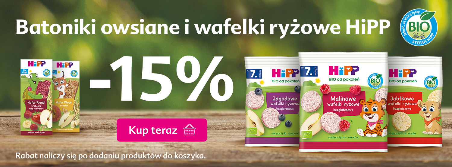 Hipp wafelki ryżowe i batoniki 5 x 20 g - 15% rabatu po dodaniu do koszyka